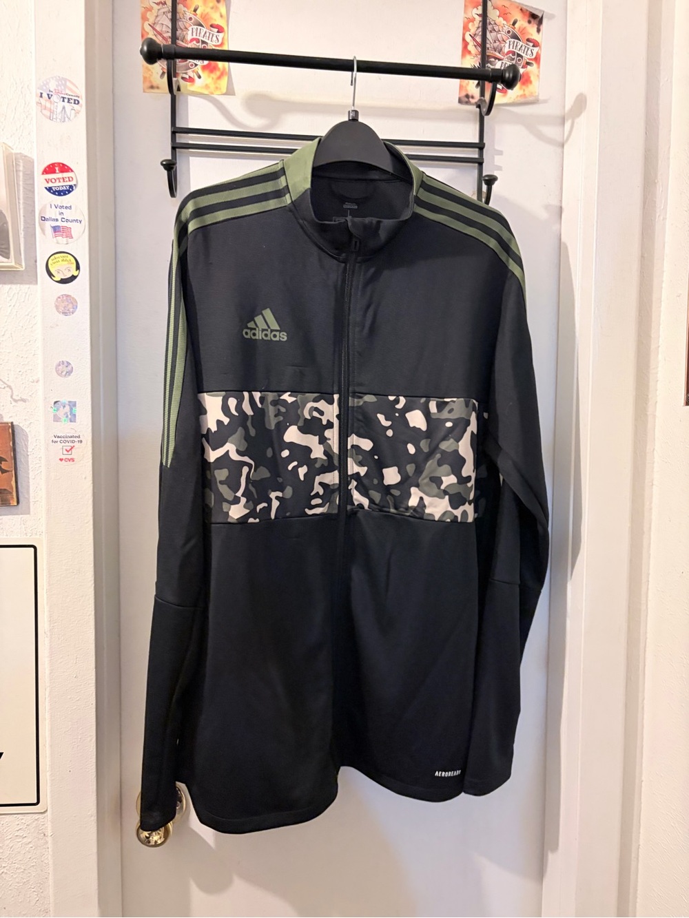 Adidas- size L men’s- black zip track jacket w/ camo detail. NWOT.